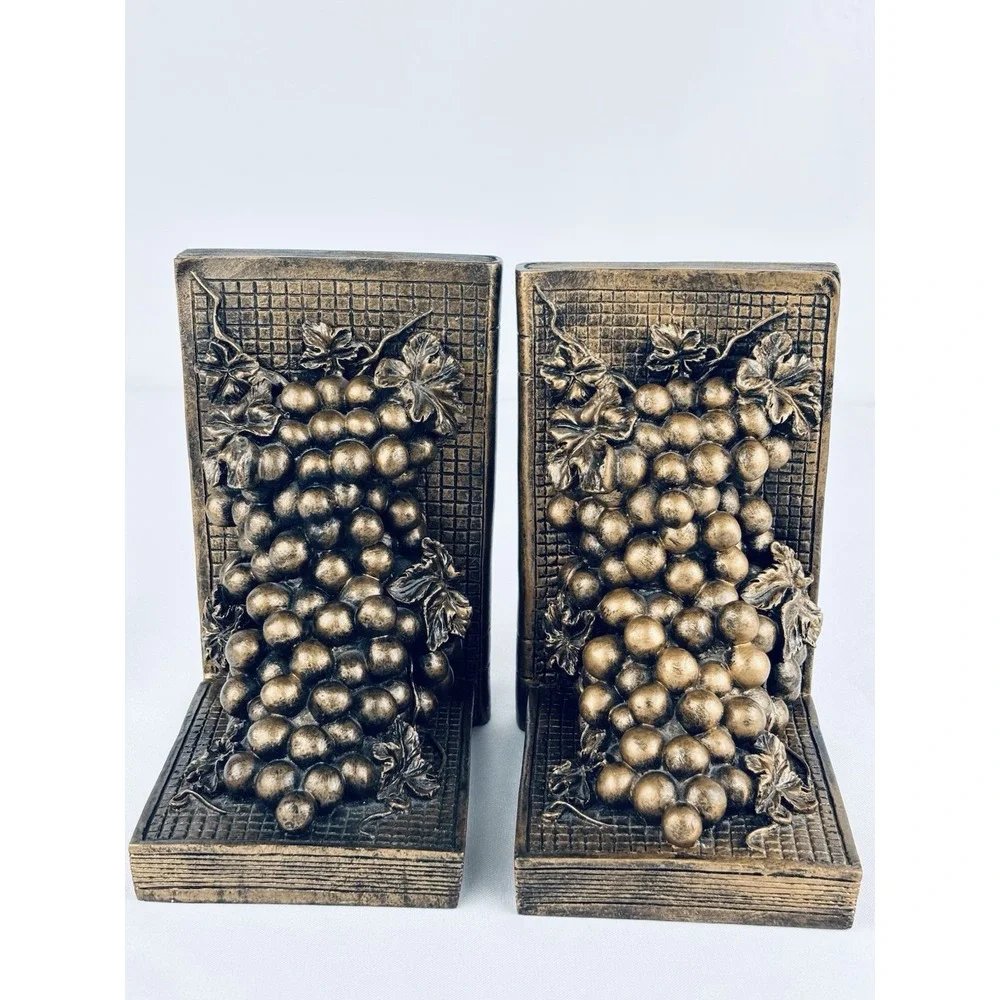 Vintage Heavy Resin Grape Vine Wine Decor Staging Book Ends - MCM Retro